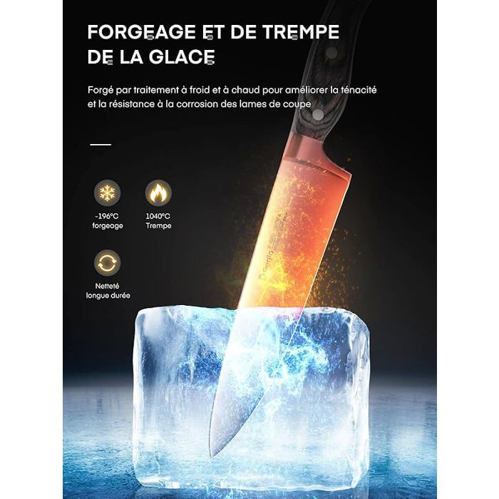 D.Perlla Bloc De 16 Couteaux Cuisine Professionnels - Acier Inoxydable, Bloc Bois Noir