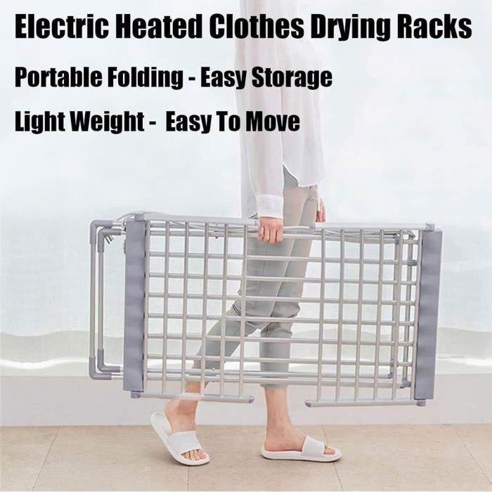 Ehskzjh Séchoir À Linge Chauffant À 18 Barres, Étendoir Électrique Pliable Ailé, Séchoir À Linge