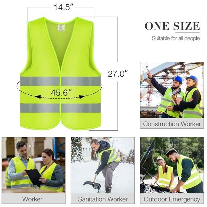 Lot De 10 Gilets De Sécurité Réfléchissants Jaune Fluorescent, Haute Visibilité Pour Cycliste, Conducteur, Coureur, Collecteur De Déchets Etc., 70