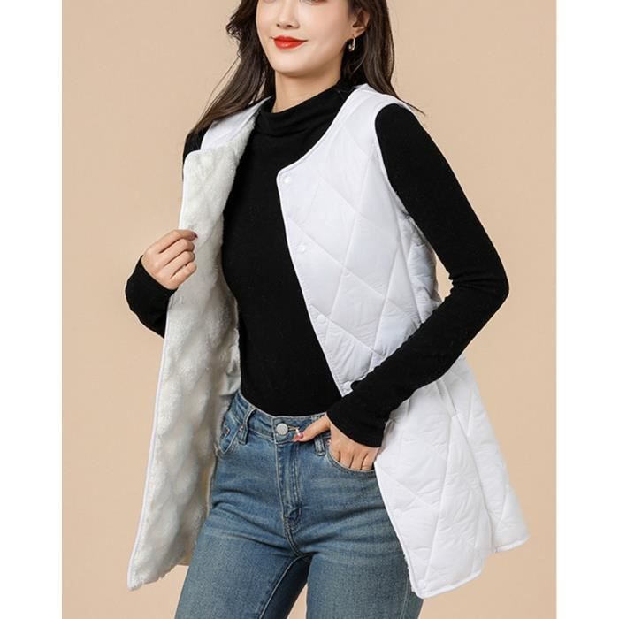 Femme Chic Hiver Long Gilet Chaud Velours en Peluche Couleur unie