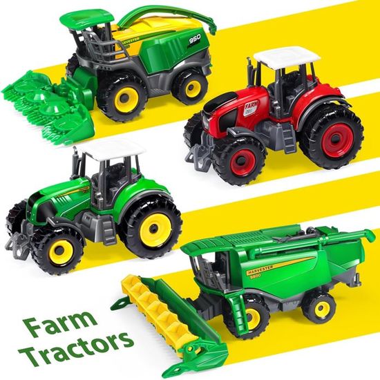 Kit Tracteur Avec Remorque – 4 Véhicules Miniatures Agricoles En Alliage Pour Enfants Dès 3 Ans