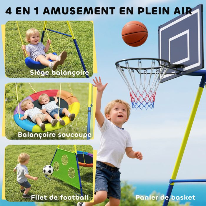 Balançoire Portique Pour Enfant Avec Double Balançoire Cadre En Acier Pour 3 8 Ans 260x160x178cm Bleu 209620443
