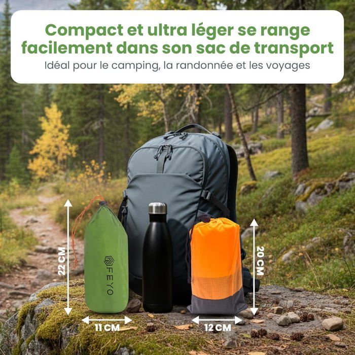 Matelas Gonflable Feyo 1 Place Avec Tapis De Sol – Oreiller Intégré, Double Valve, Compact – Pour Camping, Randonnée, Bivouac, Voiture