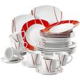 , Série Felisa, 30pcs Service de Table Complets Porcelaine, 6 Tasses, 6 sous-Tasses, 6 Assiettes à Dessert, 6 Assiettes à Soupe Creu-0