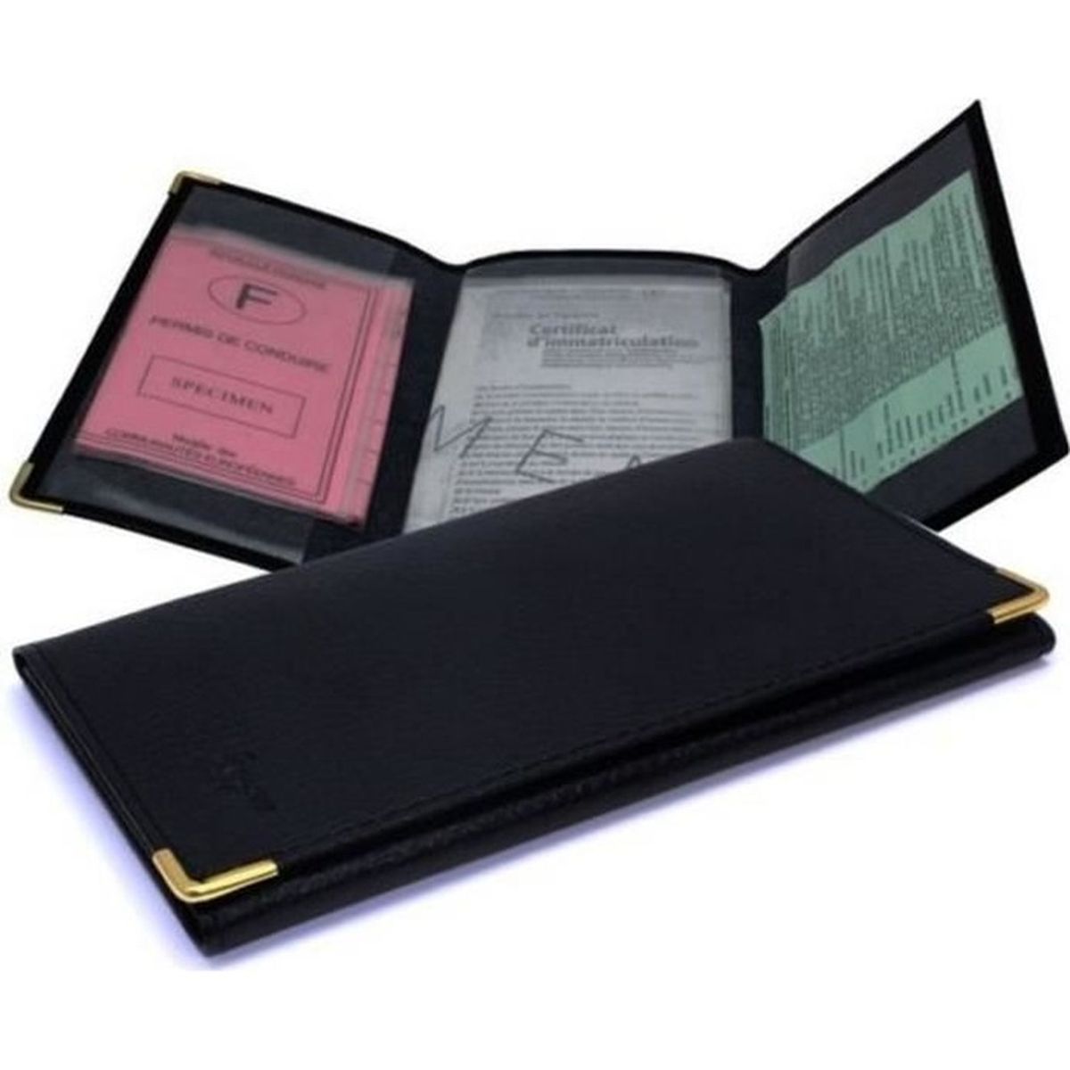 Étui Pochette Carte Grise Permis Cuir Emplacements Cartes Noir ...