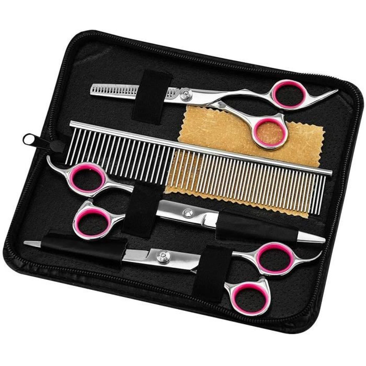 2 Ciseaux Toilettage Chien Chat - Acier Inox 4CR13, Pointes Rondes Sécurité, Plat & Denté & Courbé, Réglable, Silencieux