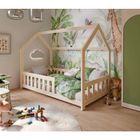 KOBI DUBI - Lit cabane pour enfant 80 x 160 cm naturel avec sommier, barrières de sécurité et matelas