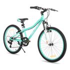 Hiland Vélo enfant 24 pouces, dérailleur Shimano 7 vitesses, VTT unisexe, fourche suspendue, freins V-Brake - Vert