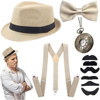 Ensemble d'accessoires Costume Homme,Style Années 1920 Hommes Déguisements Gatsby,pour Homme Fête Cosplay(beige)10pcs