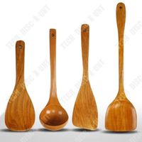 TD® Spatule en bois poêle antiadhésive avec spatule en bois cuillère à soupe cuillère à riz ustensiles de cuisine 4 pièces