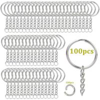 100 pièces Porte-clés sur chaîne, 25 mm Porte-clés sur chaîne avec anneau fendu de 8 mm - Argent