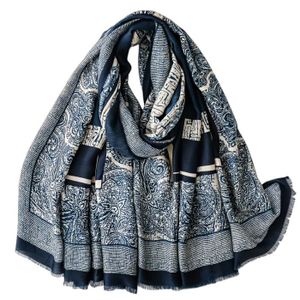 Grand Foulard Léger Bleu à Pois 60x170 Cm - Soie Artificielle & Viscose, Franges, Neuf