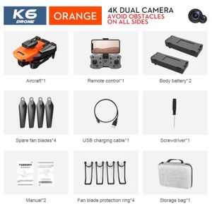 DRONE K6-Orange 1C 4K2B-Mini Drone K6 4K double caméra, 