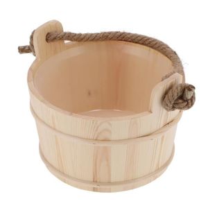 KIT SAUNA  Fdit seau de bain en bois 6L Sauna Bucket SPA Hammam Accessoire Baril En Bois Haute Capacité Pour Douche Piscine