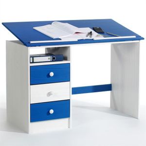 IDIMEX Bureau enfant FLEXI table à dessin réglable en hauteur et pupitre  inclinable avec 1 tiroir, en pin massif vernis naturel et gris pas cher 