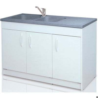 Meuble Sous-évier Cuisine 3 Portes 2 Compartiments - Bois Blanc 120x50x85 Cm, Modulaire Shally Dogan - 8