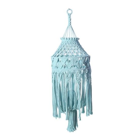 Abat-jour Suspendu En Macramé - Tissé Main - Style Boho Nordic - 30x50cm - Blanc