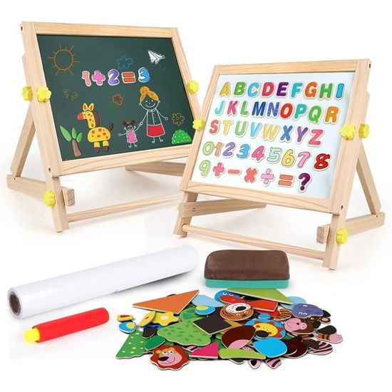 Tableau En Bois Pour Enfants 3,25 Kg - Chevalet Réglable 72-115 Cm, Double Face Magnétique Vert Et Blanc