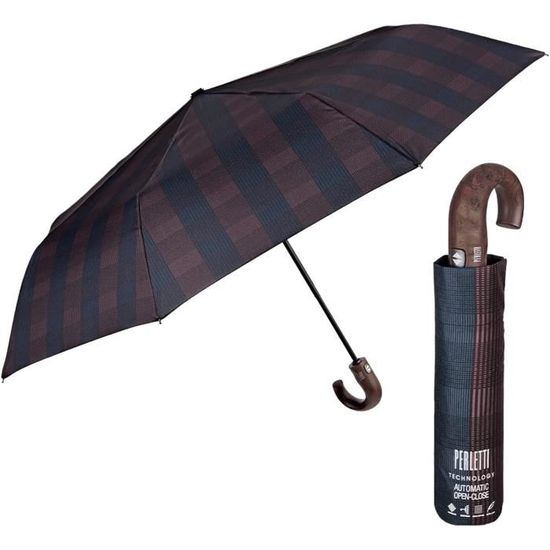 PERLETTI Petit Parapluie Homme Pliant - Parapluie De Poche Monsieur Ouverture Automatique Poignée Golf - Ombrelle Incassable Anti Tempête - Diamètre 96 Cm (Bleu