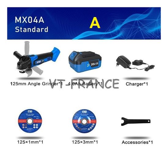 SINGTIP Meuleuse D'angle Sans Fil 125mm Compatible Maa-kita 21V Batterie, Disqueuse Avec 2×3.0Ah Batterie 9000tr/min, Avec 5 Disques à Tronçonner &2 Disques à Lamelles Pour Couper, Polir Et Poncer