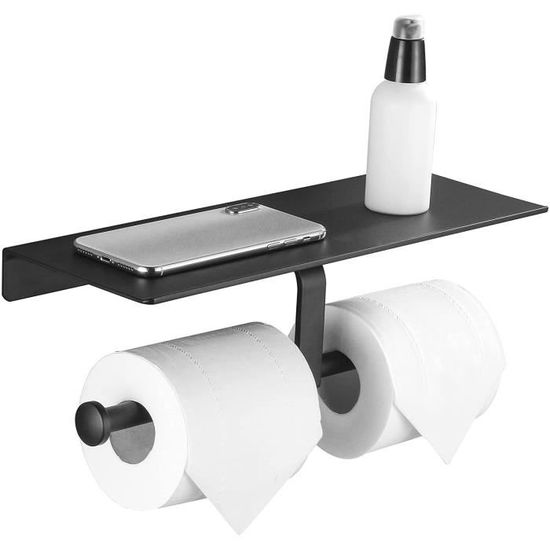 Porte Papier Toilette Double Sans Perçage Gricol - Support Mural Argent Avec Étagère Téléphone - Salle De Bain