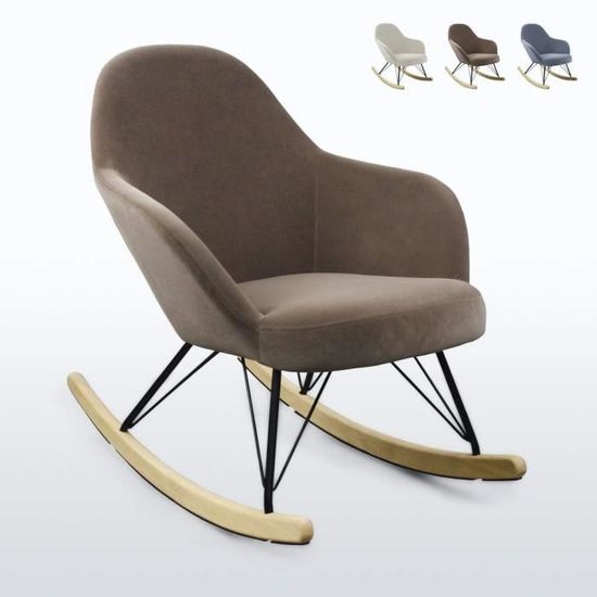 Chaise à bascule au design moderne Eiffel ROCKing en velours, Couleur: Beige