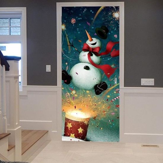 Sticker Porte 3D Effet Montagne Enneigée – Dimensions 85 X 200 Cm (2 Panneaux) – En Vinyle PVC, Amovible – Pour Décoration Murale Salon, Chambre – Effet Trompe-l'œil Réaliste