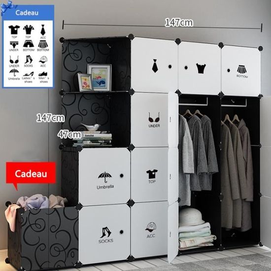 Armoire de Vêtement de Rangement Plastique Garderobe Simple 14 Casiers