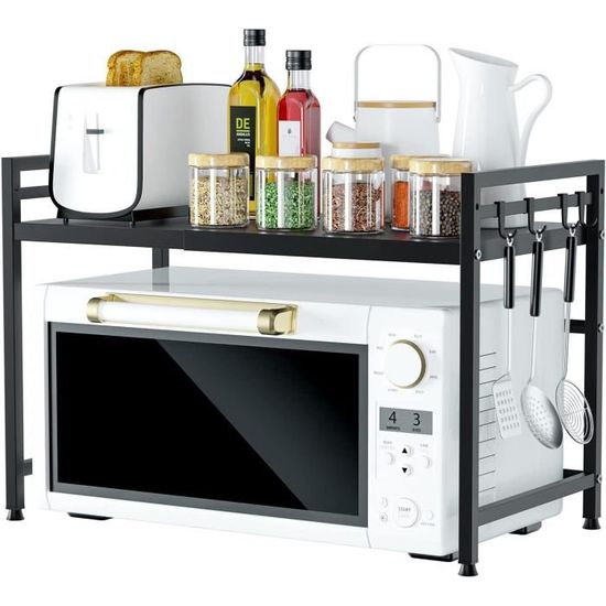Étagère De Cuisine à Micro-ondes Extensible 2 Niveaux - Purpledi, Noir