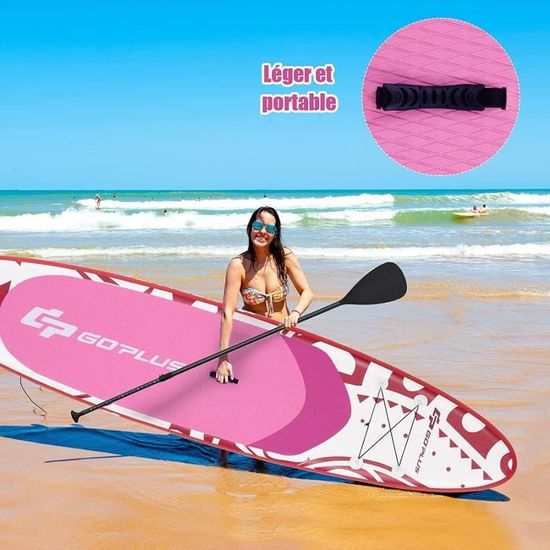 GOPLUS - Planche de Surf Gonflable - Stand Up Paddle - Rose - 335x76x15CM