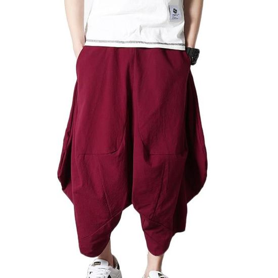 Pantalon Sarouel Homme Été - Coton & Lin Léger - Taille Élastique Avec Cordon - Coupe Large Décontractée - Idéal Voyage, Plage, Yoga