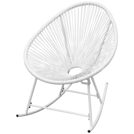 Chaise à bascule Fauteuil à bascule  72,5 x 77 x 90 cmChaise Relaxation de jardin en rotin synthétique blanc