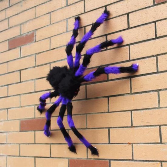 Araignée Géante Halloween 125 Cm - Déco Effrayante Intérieur/extérieur - Corps Poilu Et Yeux Rouges