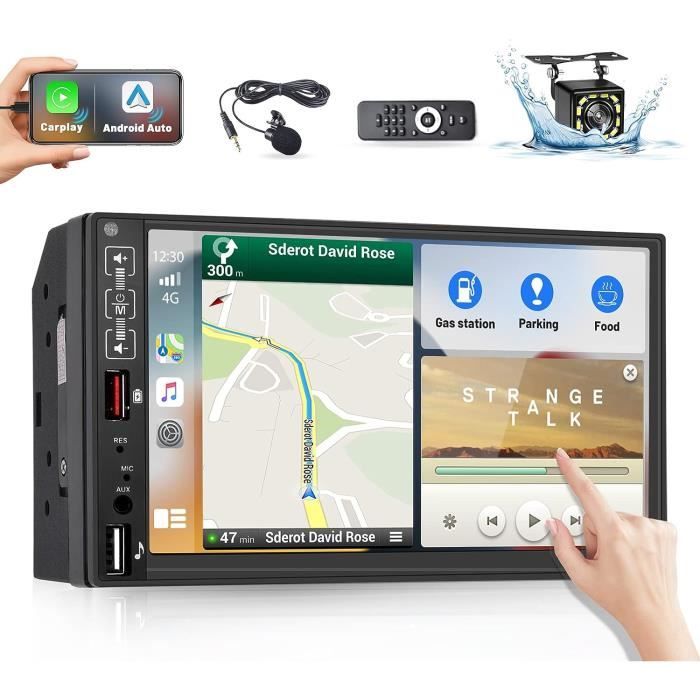 Autoradio 2 DIN 7" Tactile CarPlay & Android Auto – Bluetooth, Mirror Link, Caméra Recul, EQ 7 Couleurs