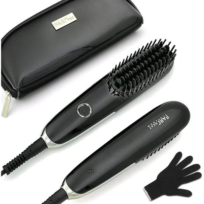 Mini Brosse Lissante, Brosse Lisseur Cheveux de Voyage, Anti-échaudage électrique Céramique Brosse Chauffante Ionique pour Lisser la