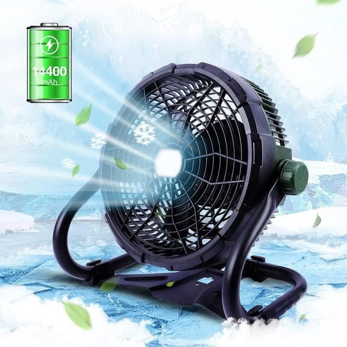 Ventilateur exterieur portable avec lampe de camping led, 360° rotation
