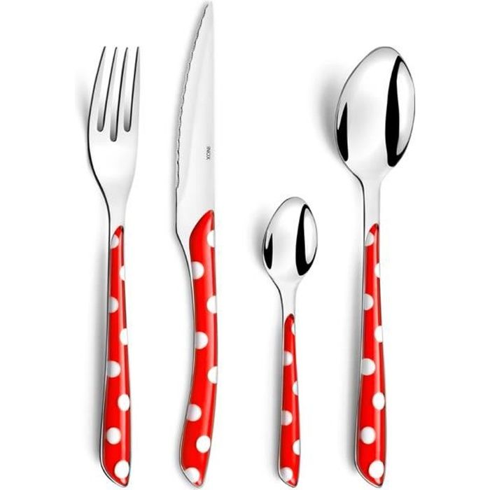 AMEFA Valisette de 24 couverts Gamme Eclat pois - Rouge