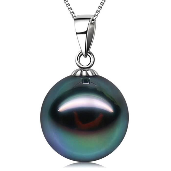 Collier GMWTL pendentif en or 18 carats 10-11 mm véritable perle de culture de la mer du Sud tahitienne noire pour avec 18 chaînes