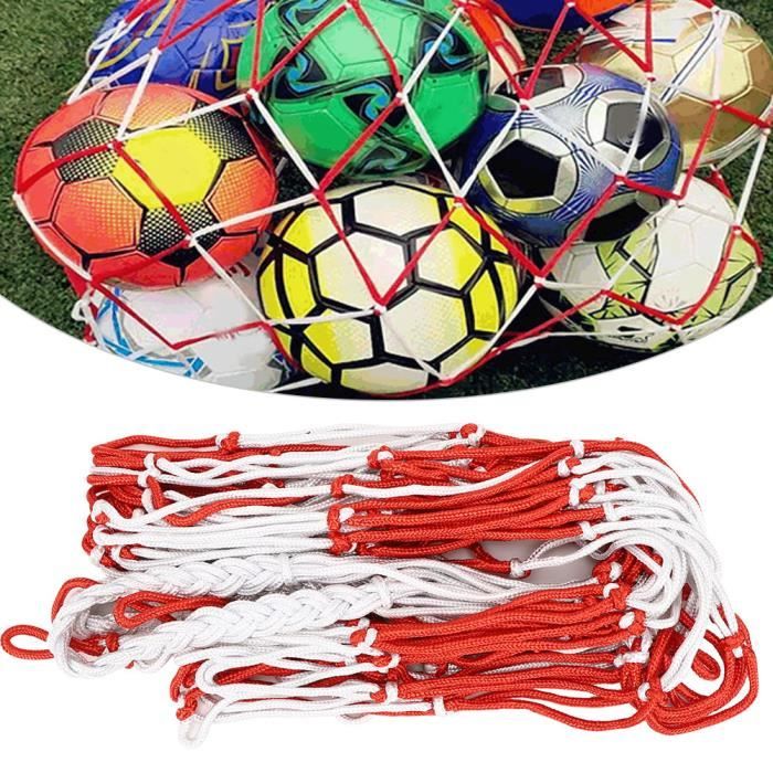 Sac Filet de Rangement Sport 15 Balles pour Usage de Football Basketball Volley-Ball Rouge Blanc 1,4m-REN