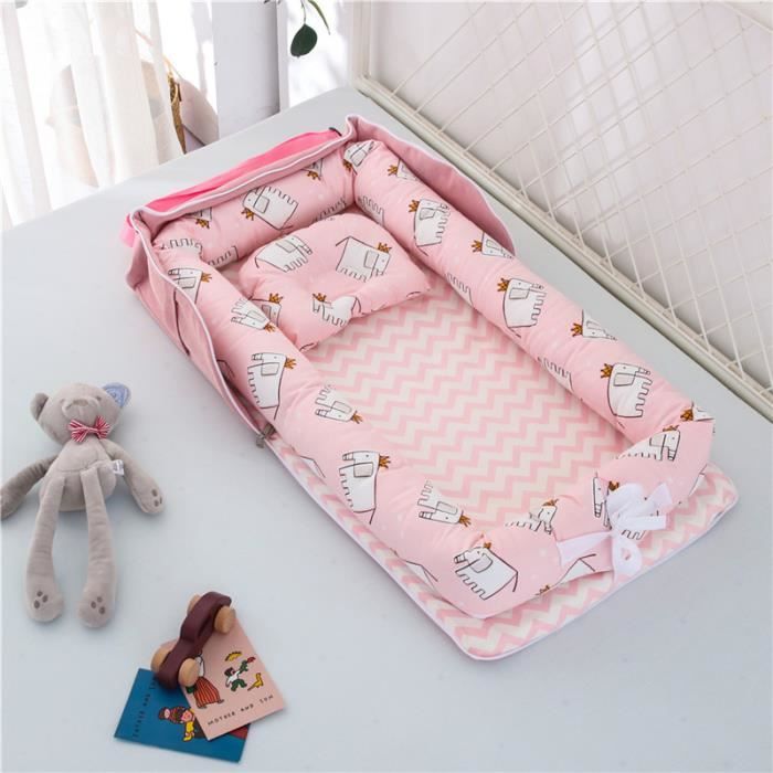 Lit Bébé Portable en Coton Reducteur de lit Pliable Nid pour nouveau-né nourrisson de voyage Lavable Berceau 0-2 Ans, Éléphant rose
