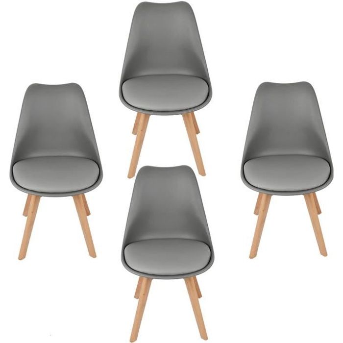 Lot de 4 chaises scandinaves gris fonce avec coussin