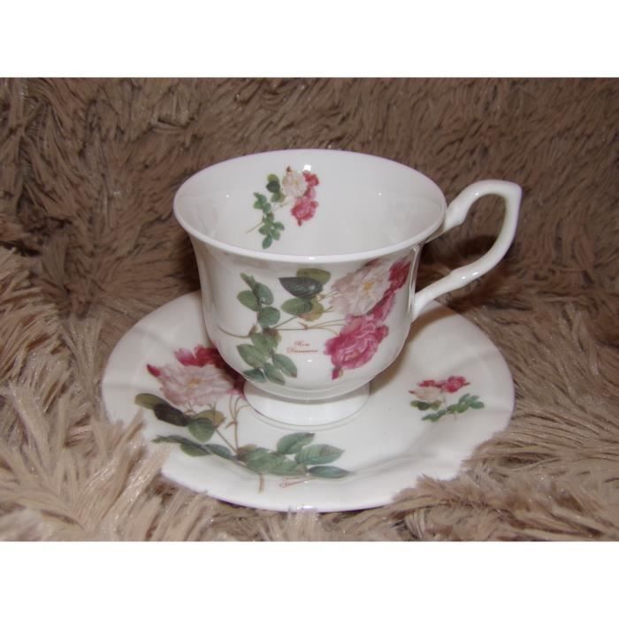 TASSE A THE ET SOUS TASSE MODELE ROSES PORCELAINE CHINABONES ROYAL GARDEN