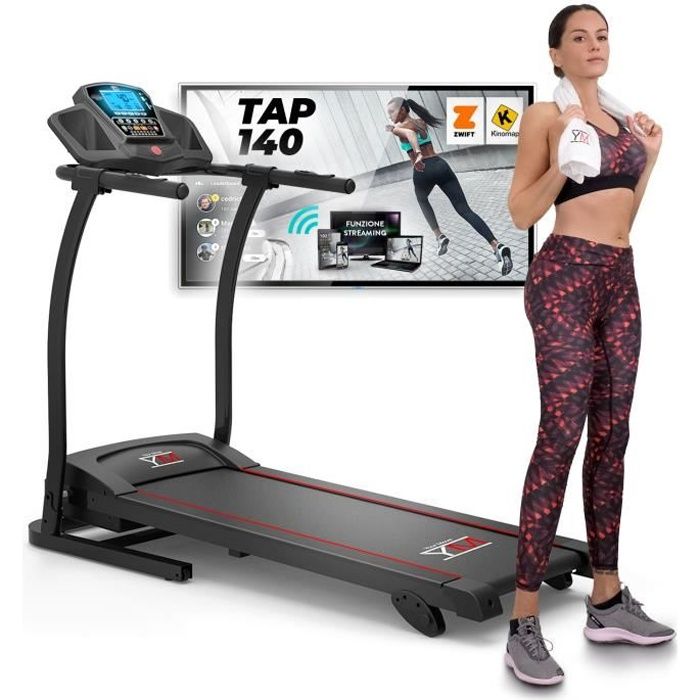 Tapis de Course Électrique Pliable YOUR MOVE mod. TAP 140, 14 km/h, Bluetooth App KINOMAP et ZWIFT, Audio +Haut-Parleur, Inclinaison