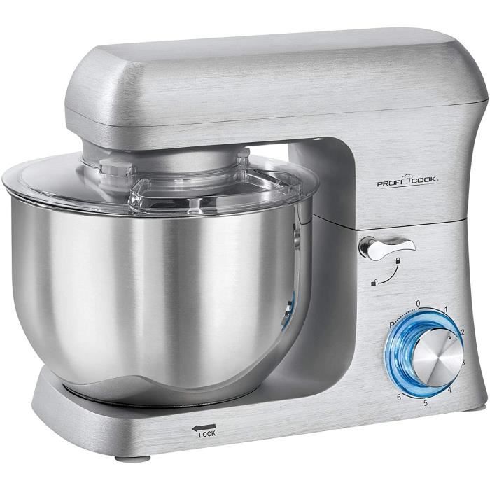 PROFI COOK PC-KM 1188 - Robot pétrin - 8 vitesses - Commandes rotatives éclairées - Bol de 6 litres - Avec acessoires - 1500 Watts -