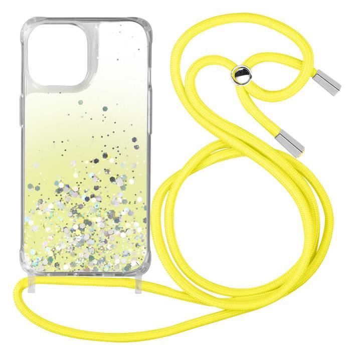Coque iPhone 11 Pro Dos Pailleté Avec Lanière Amovible - Dégradé jaune Jaune