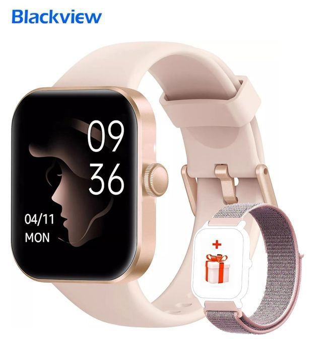 Montre Connectée Femme Homme avec Appel Assistant Vocal Blackview W10 Fréquence Cardiaque SpO2 Lecteur Musique Smartwatch Sport Rose