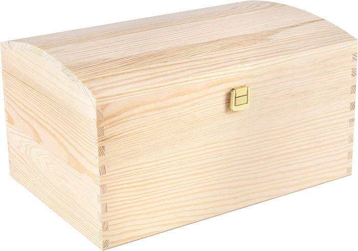 Creative Deco Coffre Boîte de Rangement Bois Grande - 34,5 x 25 x 19,2 cm - avec Fermoir et Couvercle Courbé