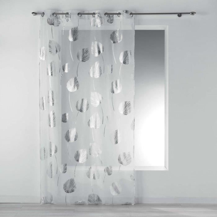 Rideau de fenêtre sur rainures BRENDY, 140 x 240 cm, blanc en feuilles argentées