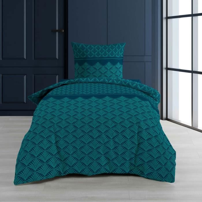 CDaffaires Parure 2 p. 140 x 200 cm imprime 57 fils allover orfea Bleu