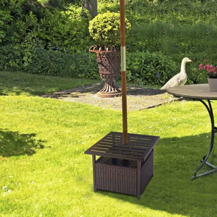 GIANTEX Table de Jardin en Rotin avec 4 CM Trou de Parasol en Métal,Charge Max.50KG, Table de Parasol pour Jardin,Balcon,Cour, Brun